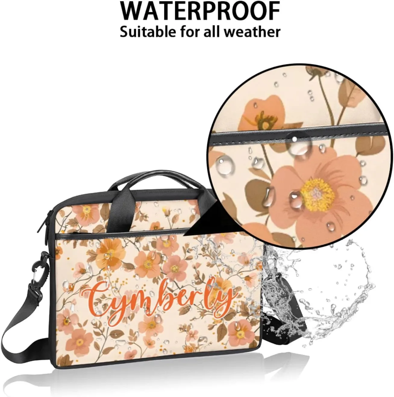Custom Name Flower Laptop Bags for Women, Personalized Laptop Case Shoulder Bag, Sturdy Computer Bags