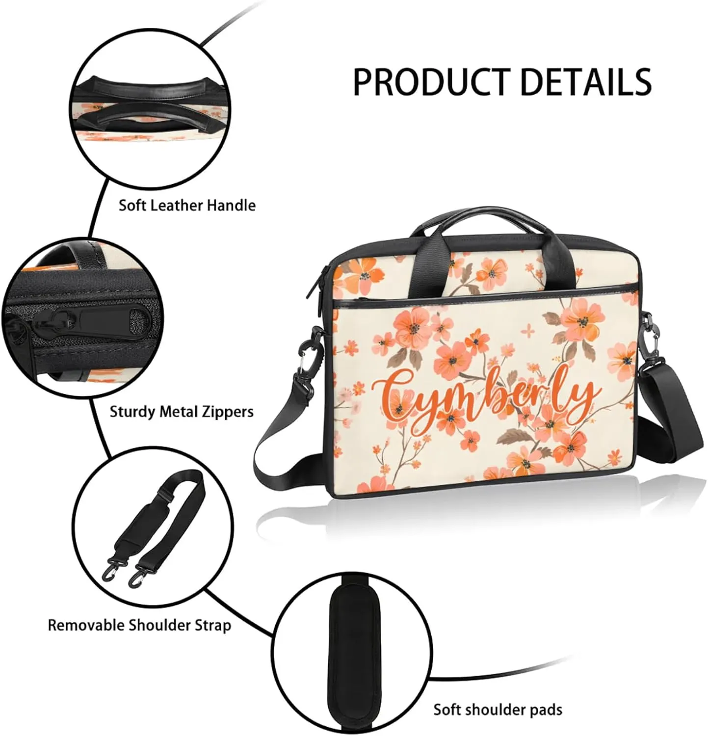Custom Name Flower Laptop Bags for Women, Personalized Laptop Case Shoulder Bag, Sturdy Computer Bags