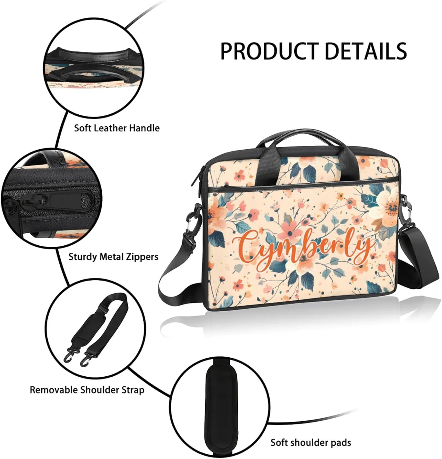 Custom Name Flower Laptop Bags for Women, Personalized Laptop Case Shoulder Bag, Sturdy Computer Bags
