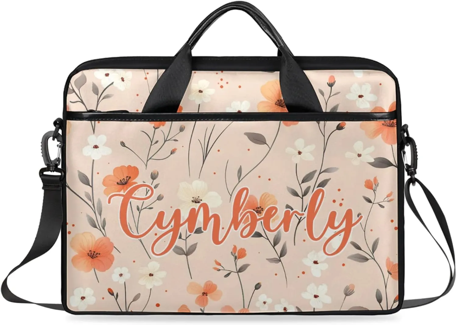 Custom Name Flower Laptop Bags for Women, Personalized Laptop Case Shoulder Bag, Sturdy Computer Bags