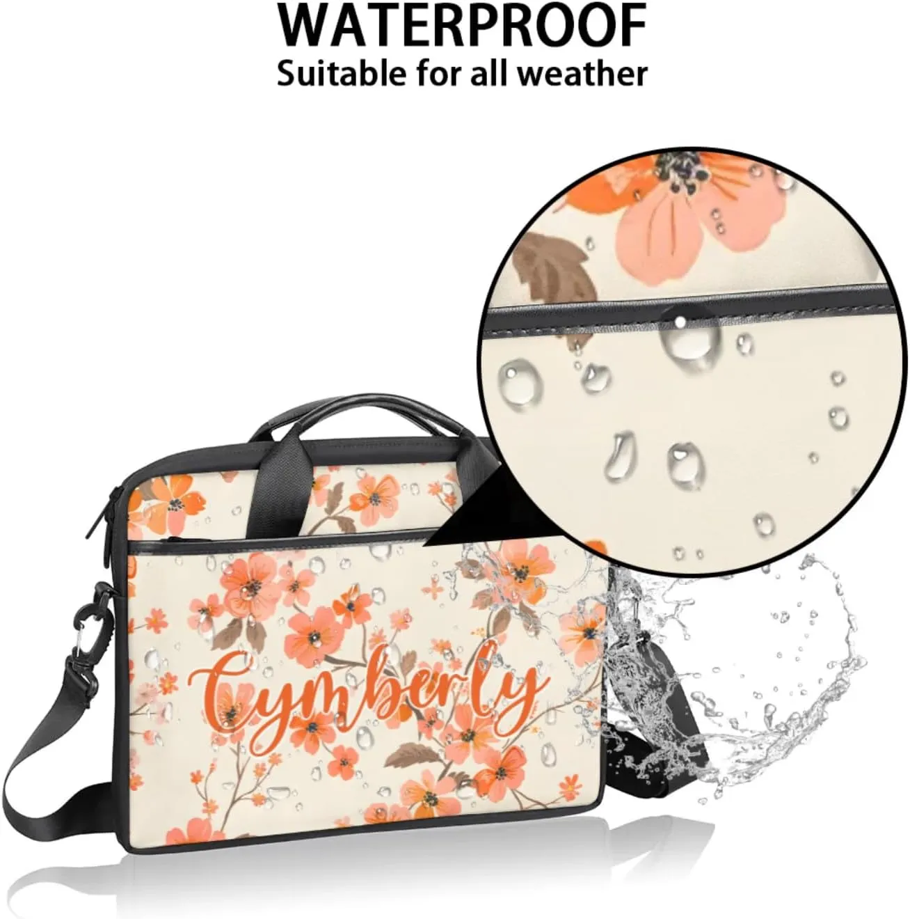 Custom Name Flower Laptop Bags for Women, Personalized Laptop Case Shoulder Bag, Sturdy Computer Bags