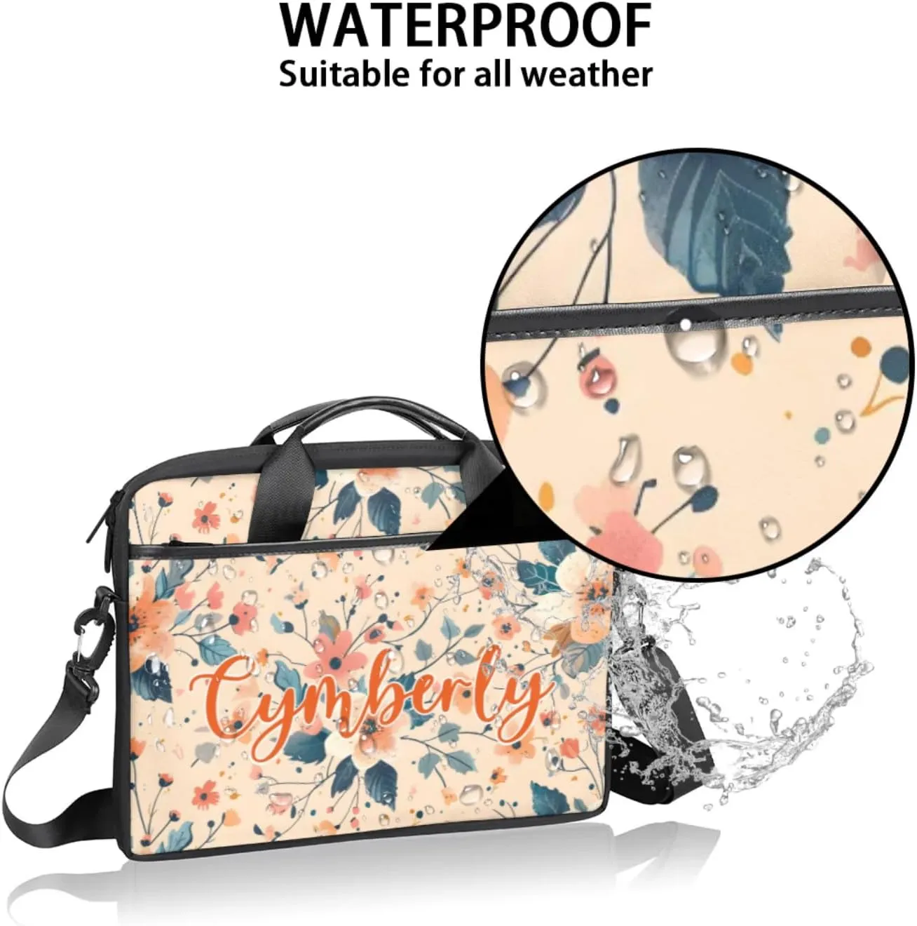 Custom Name Flower Laptop Bags for Women, Personalized Laptop Case Shoulder Bag, Sturdy Computer Bags