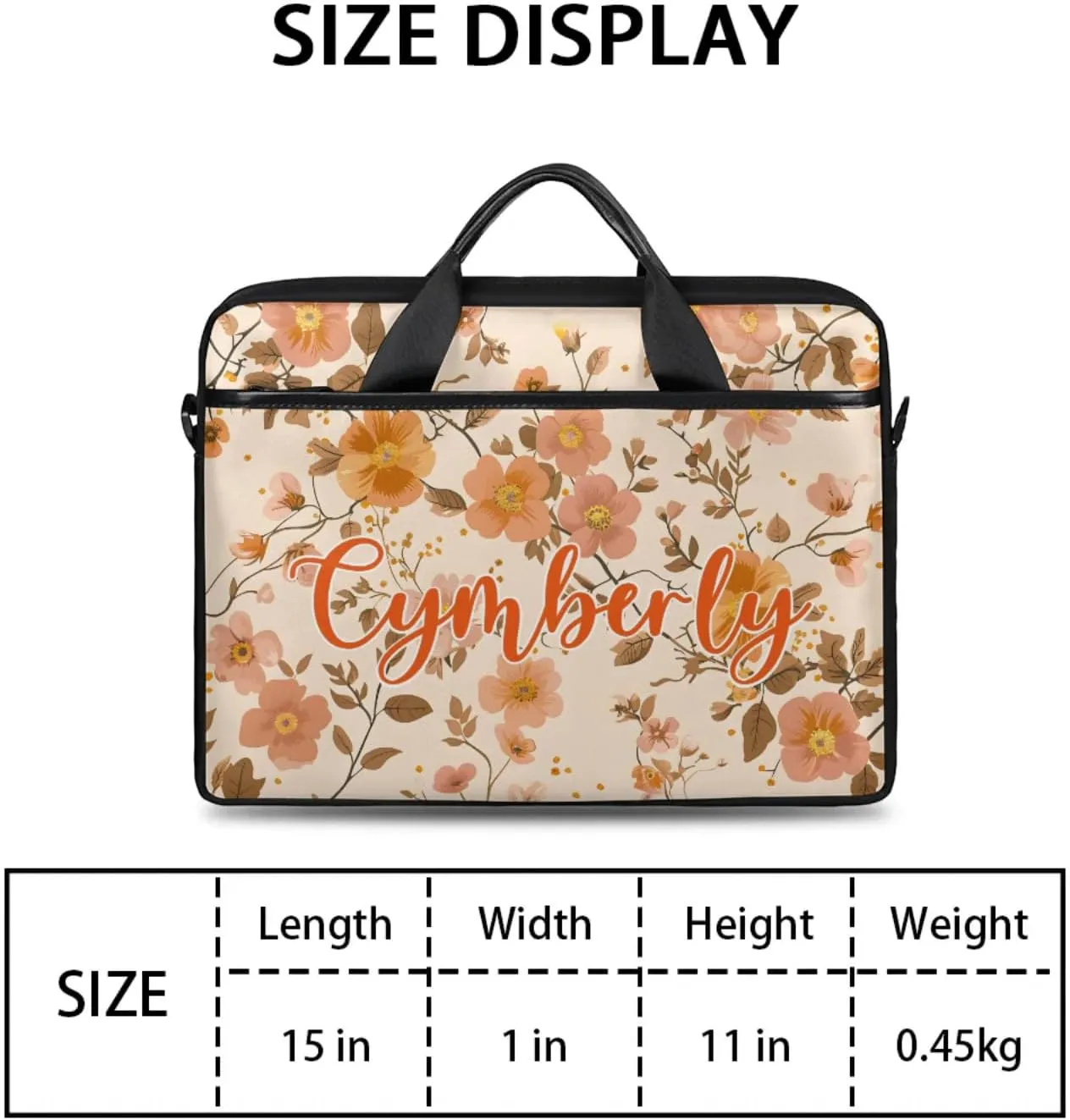 Custom Name Flower Laptop Bags for Women, Personalized Laptop Case Shoulder Bag, Sturdy Computer Bags