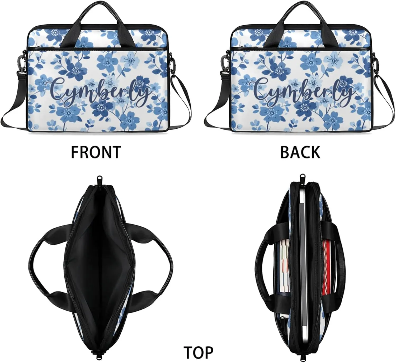 Custom Name Flower Laptop Bags for Women, Personalized Laptop Case Shoulder Bag, Sturdy Computer Bags