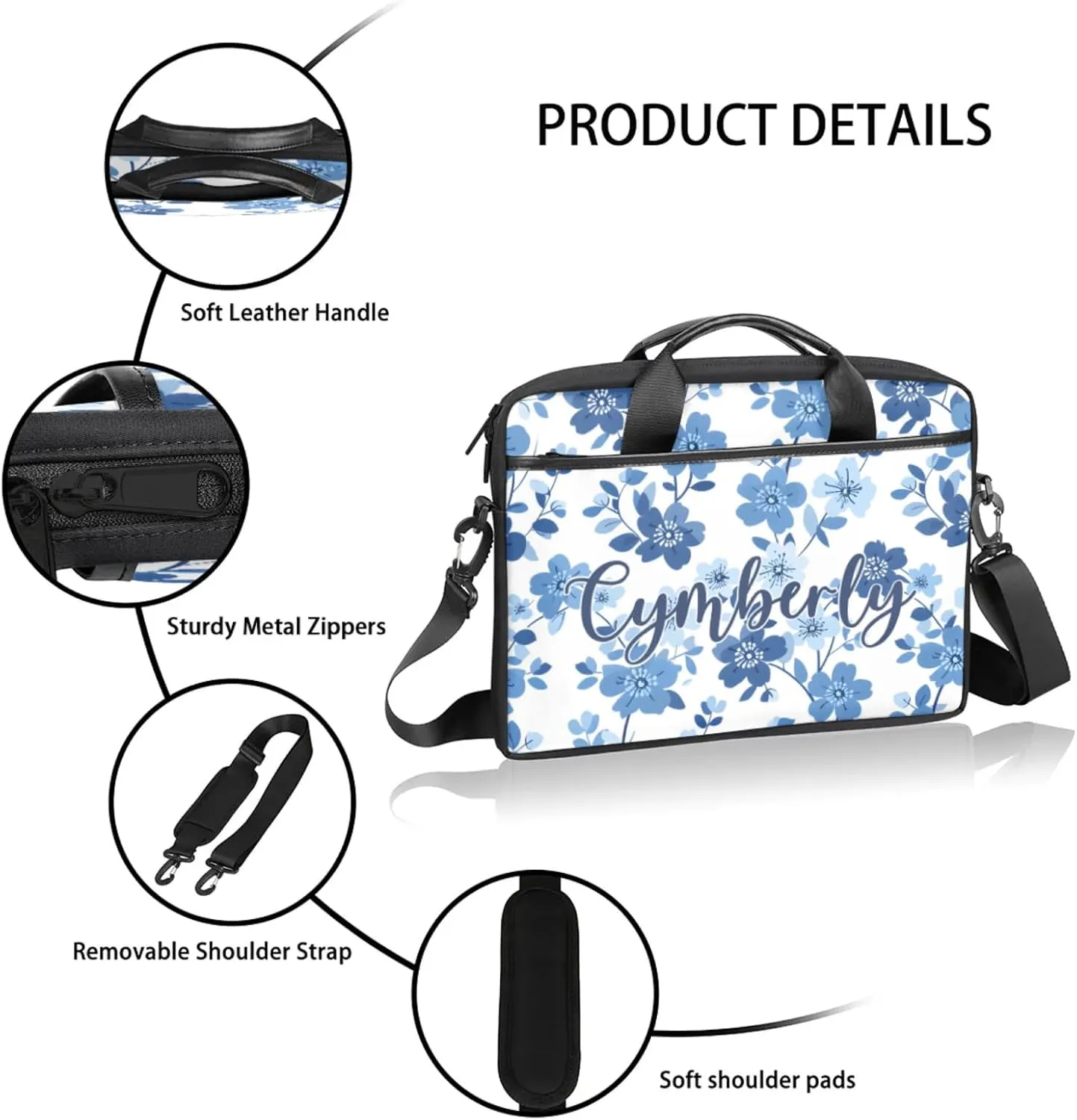 Custom Name Flower Laptop Bags for Women, Personalized Laptop Case Shoulder Bag, Sturdy Computer Bags