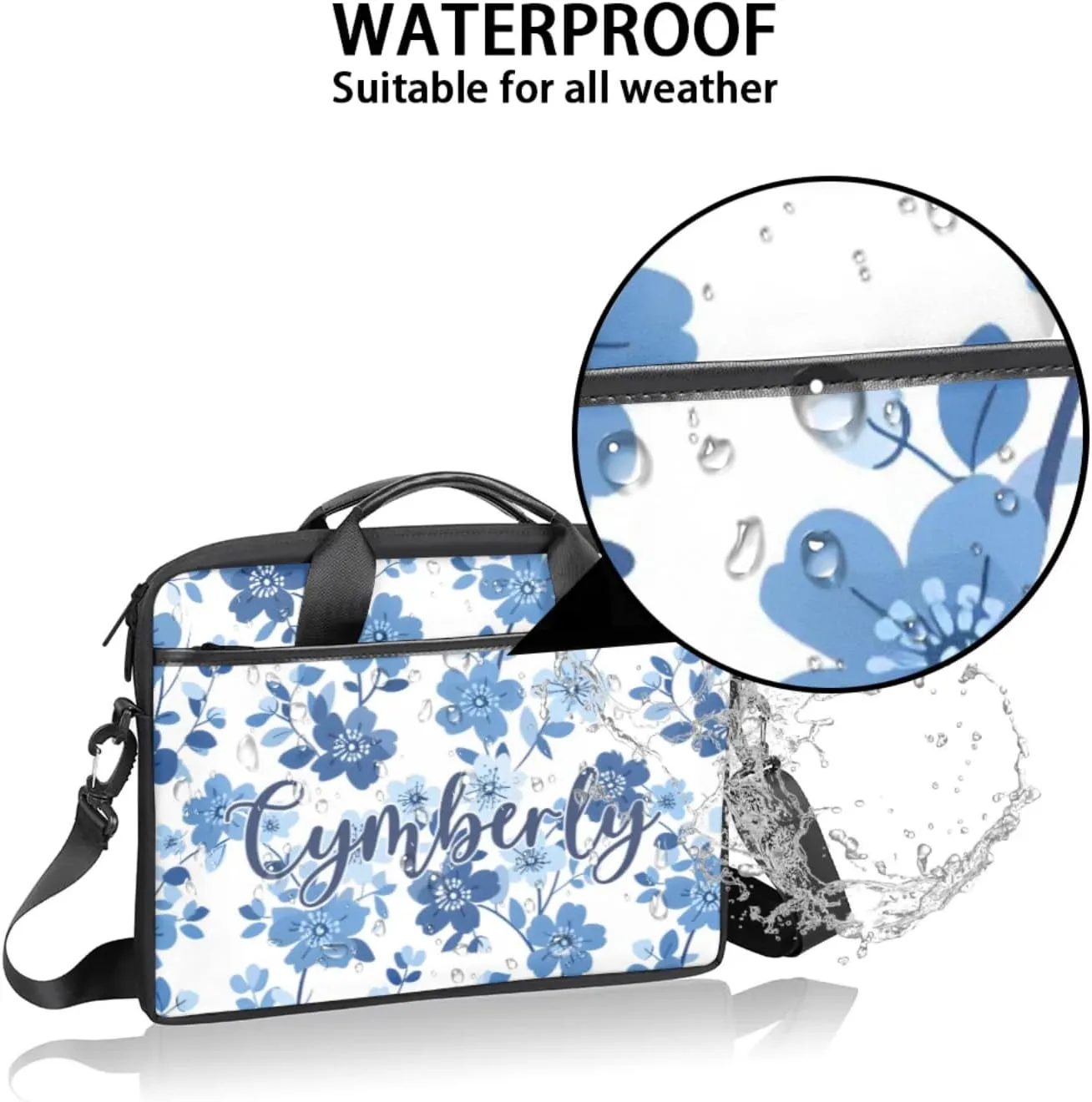 Custom Name Flower Laptop Bags for Women, Personalized Laptop Case Shoulder Bag, Sturdy Computer Bags