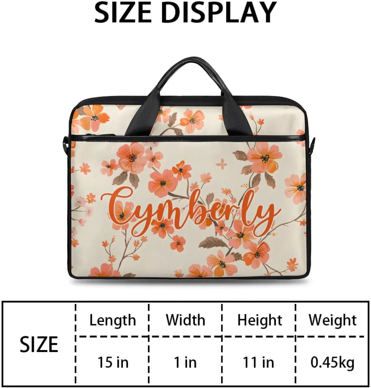 Custom Name Flower Laptop Bags for Women, Personalized Laptop Case Shoulder Bag, Sturdy Computer Bags