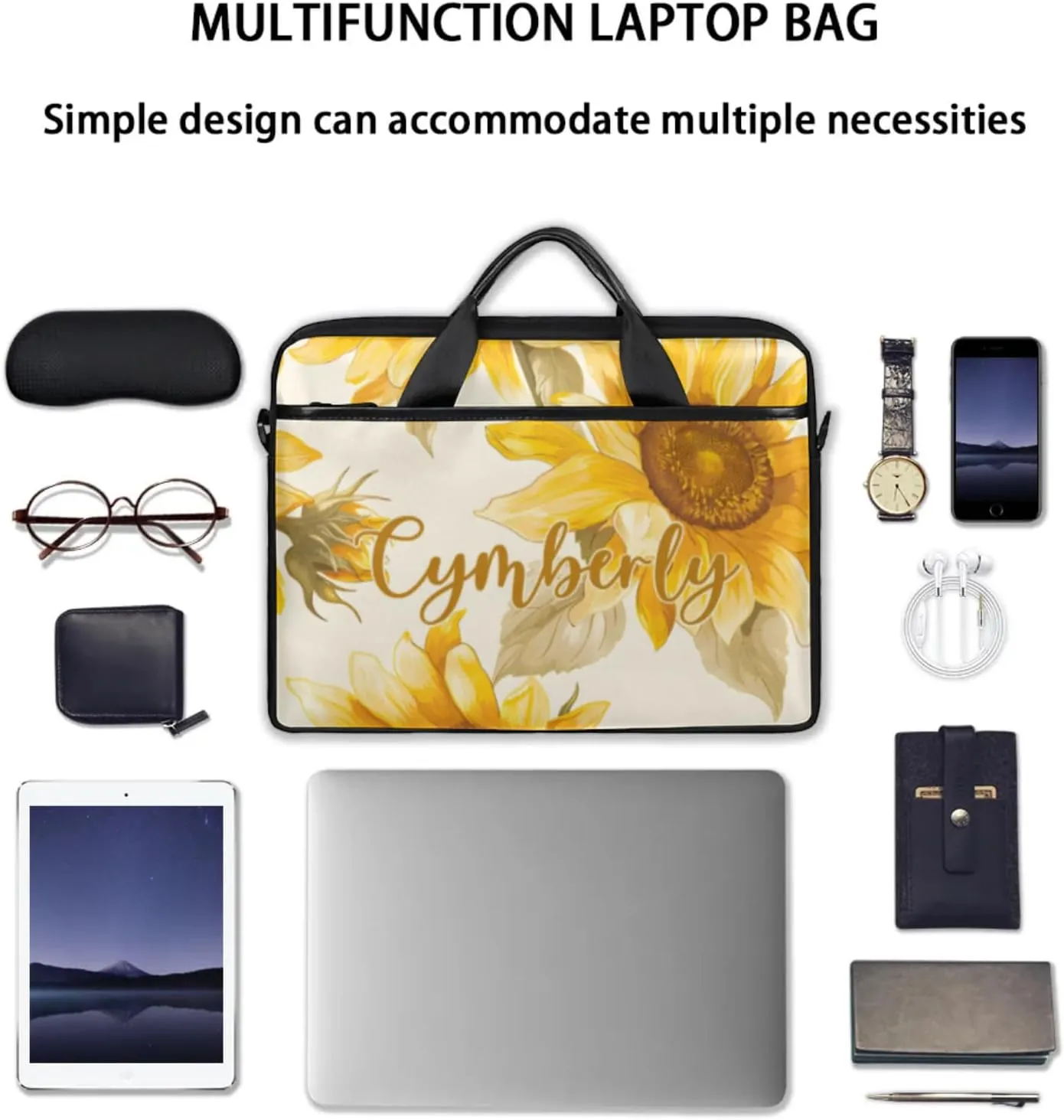 Custom Name Flower Laptop Bags for Women, Personalized Laptop Case Shoulder Bag, Sturdy Computer Bags