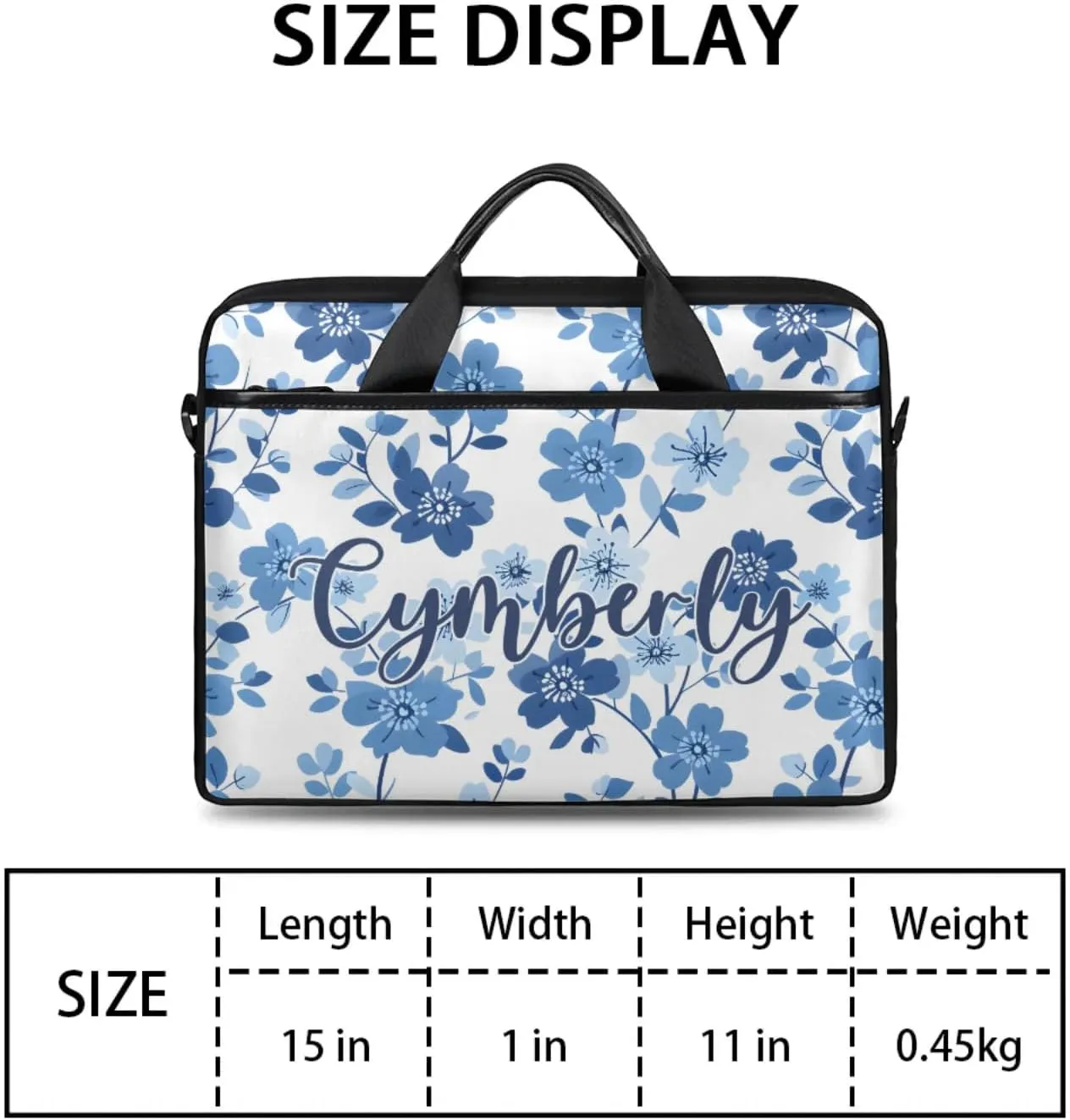 Custom Name Flower Laptop Bags for Women, Personalized Laptop Case Shoulder Bag, Sturdy Computer Bags
