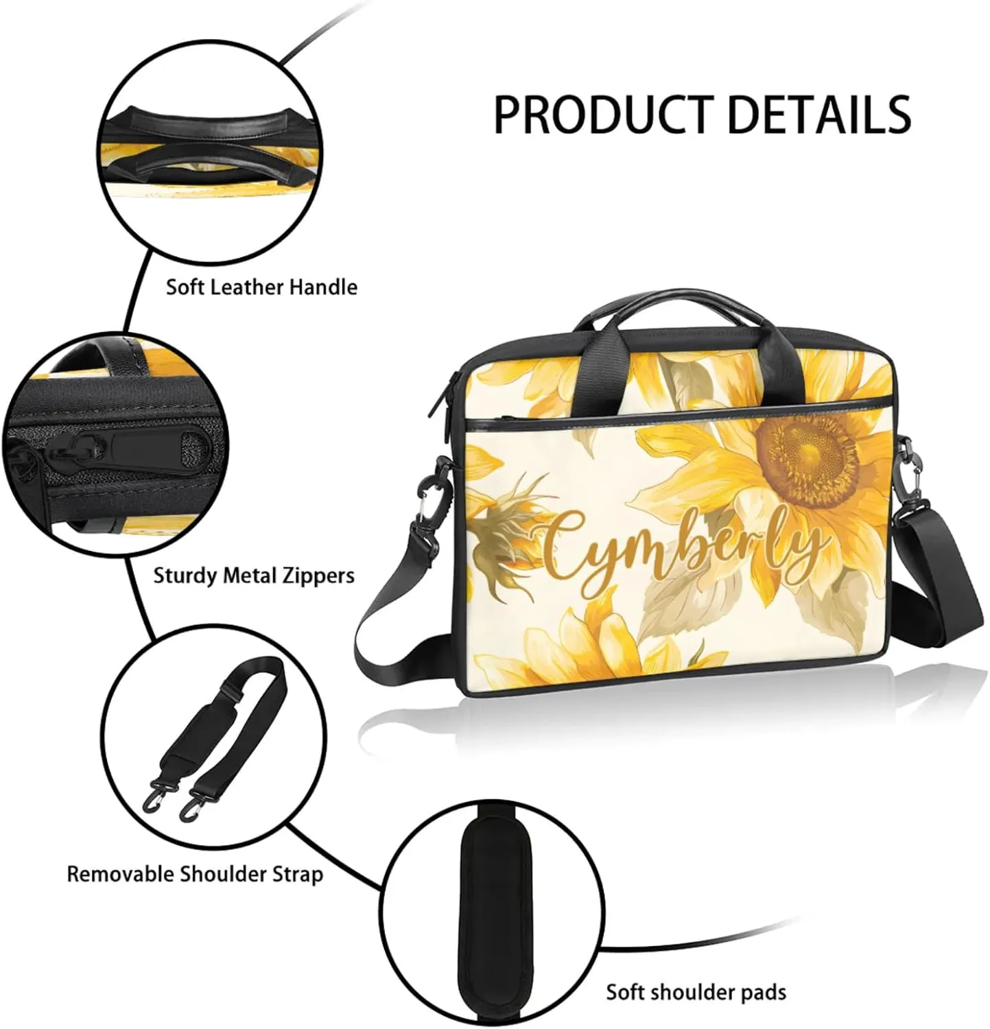 Custom Name Flower Laptop Bags for Women, Personalized Laptop Case Shoulder Bag, Sturdy Computer Bags