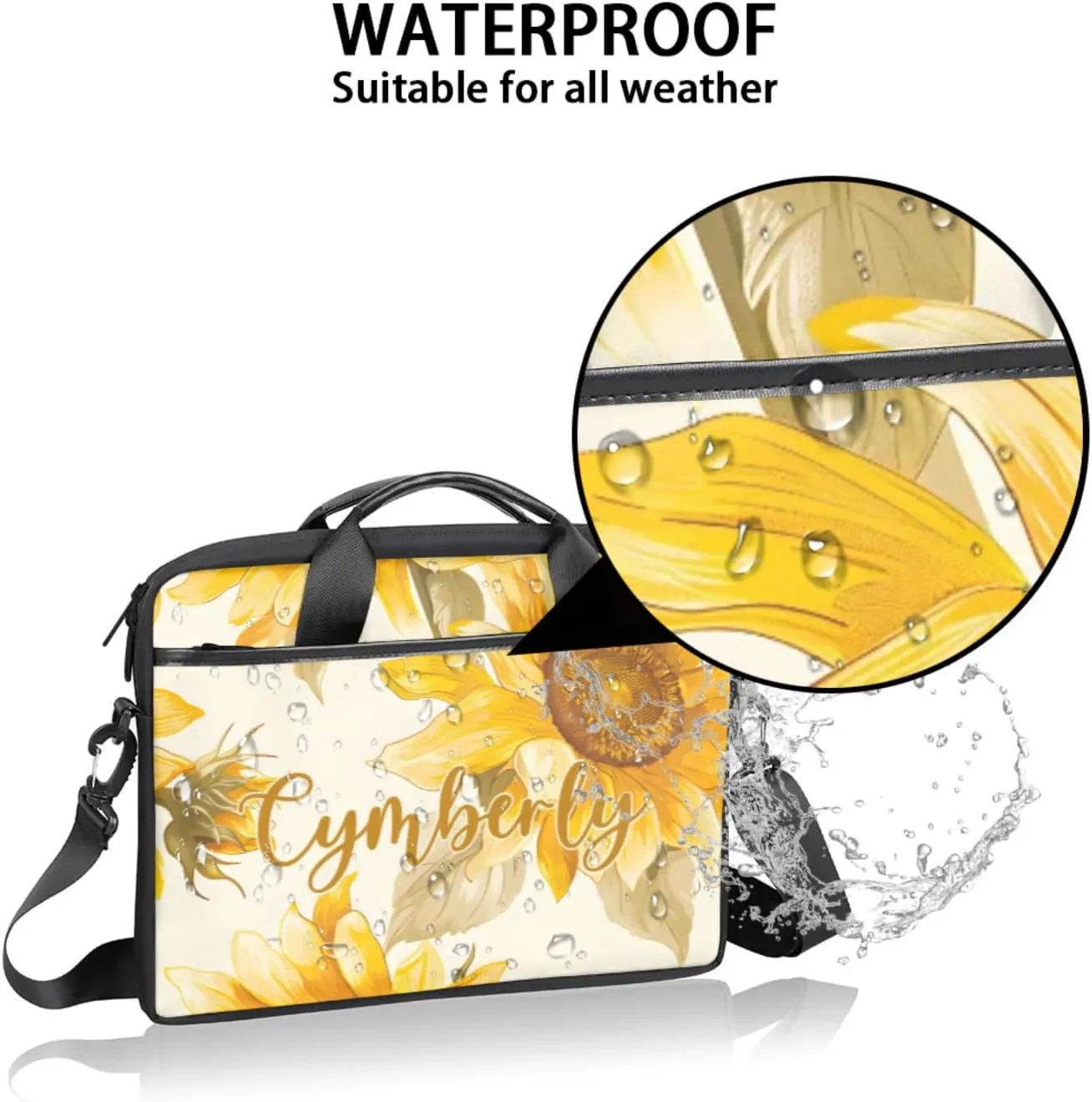Custom Name Flower Laptop Bags for Women, Personalized Laptop Case Shoulder Bag, Sturdy Computer Bags