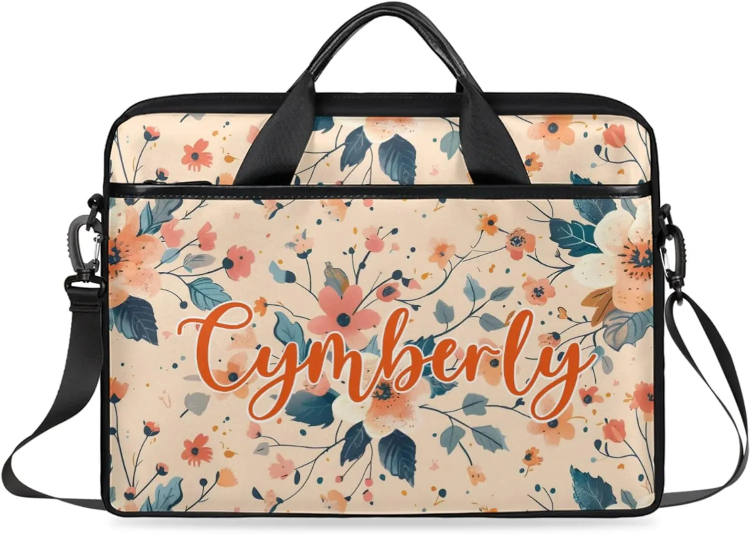 Custom Name Flower Laptop Bags for Women, Personalized Laptop Case Shoulder Bag, Sturdy Computer Bags