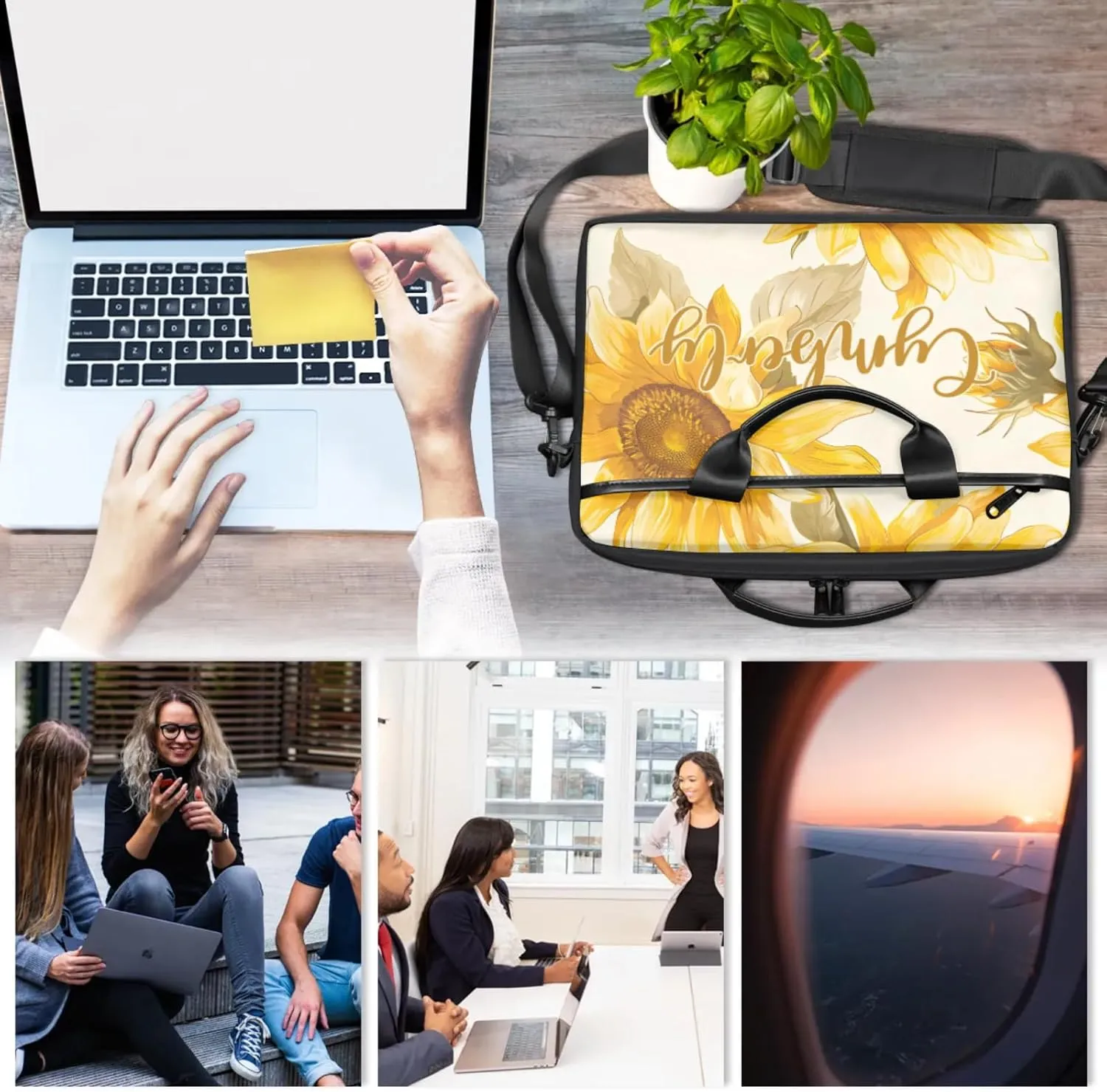 Custom Name Flower Laptop Bags for Women, Personalized Laptop Case Shoulder Bag, Sturdy Computer Bags