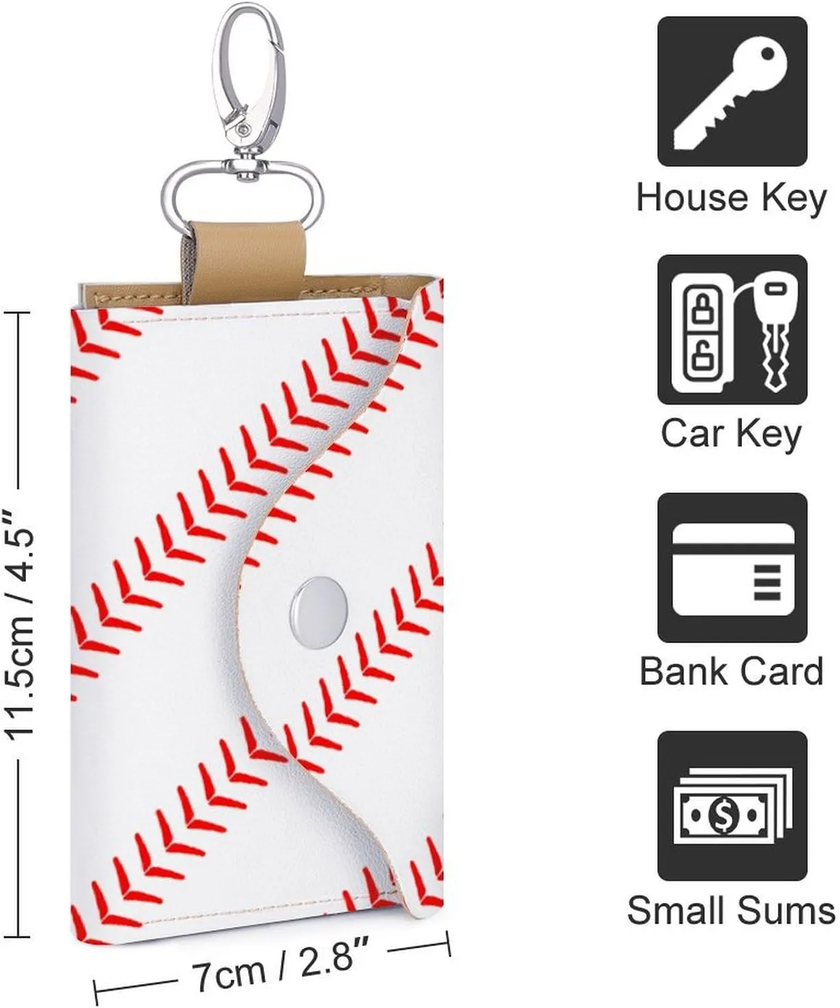 Cute Baseball Portable And Compact Leather Keybag