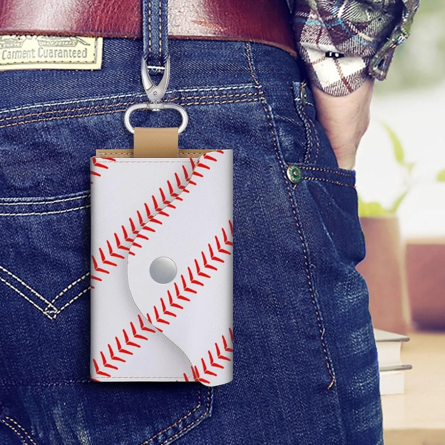 Cute Baseball Portable And Compact Leather Keybag