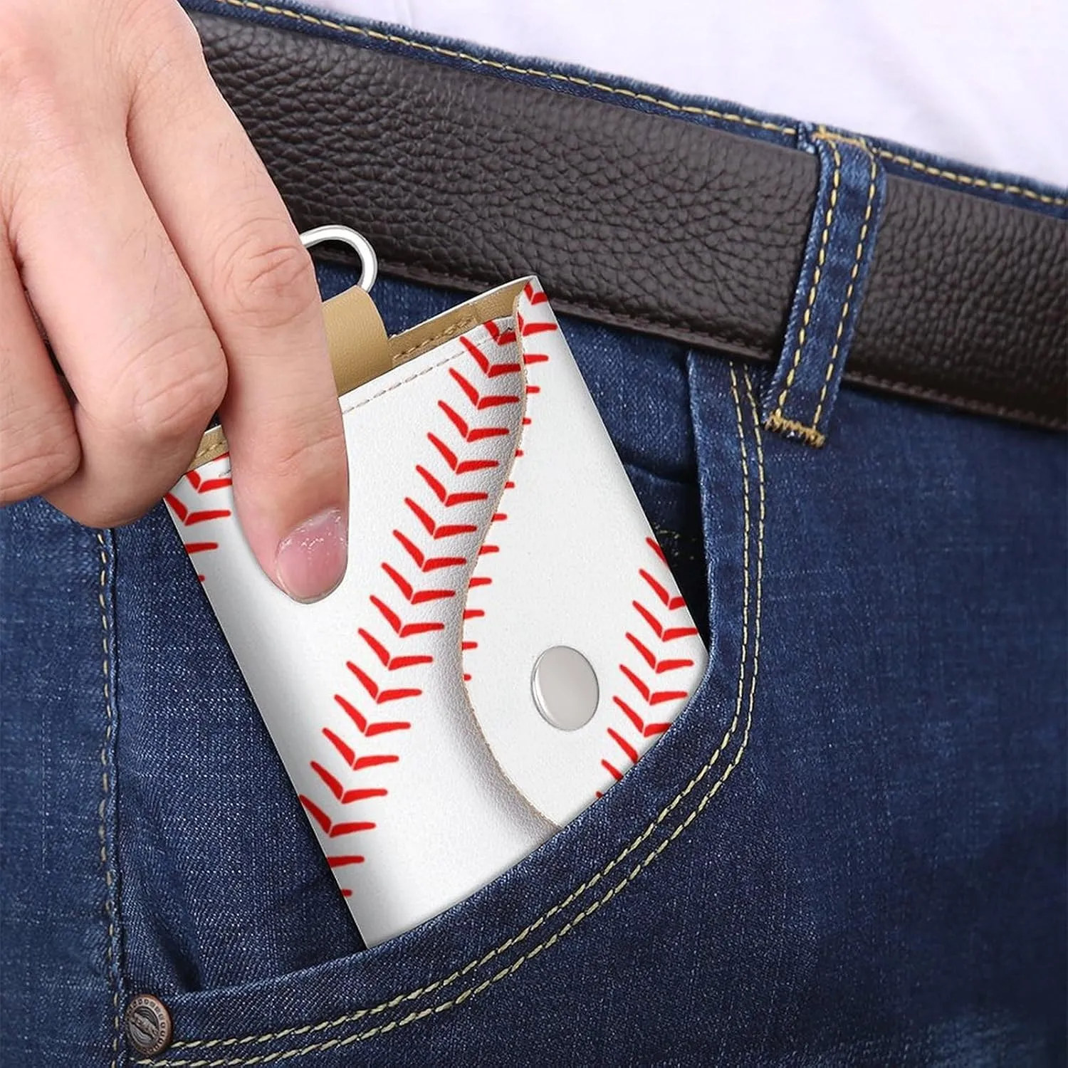 Cute Baseball Portable And Compact Leather Keybag