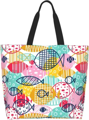 Cute Colorful Fishs Women's Tote Bag Large Capacity Single Shoulder Bags Handbag for Shopping Work