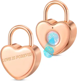 Cute Heart Fingerprint Padlock Small Rose Gold Locker Lock for Women Smart Finger Print Padlock for Gym Locker, Backpag, Mailbox, Travel Suitcase