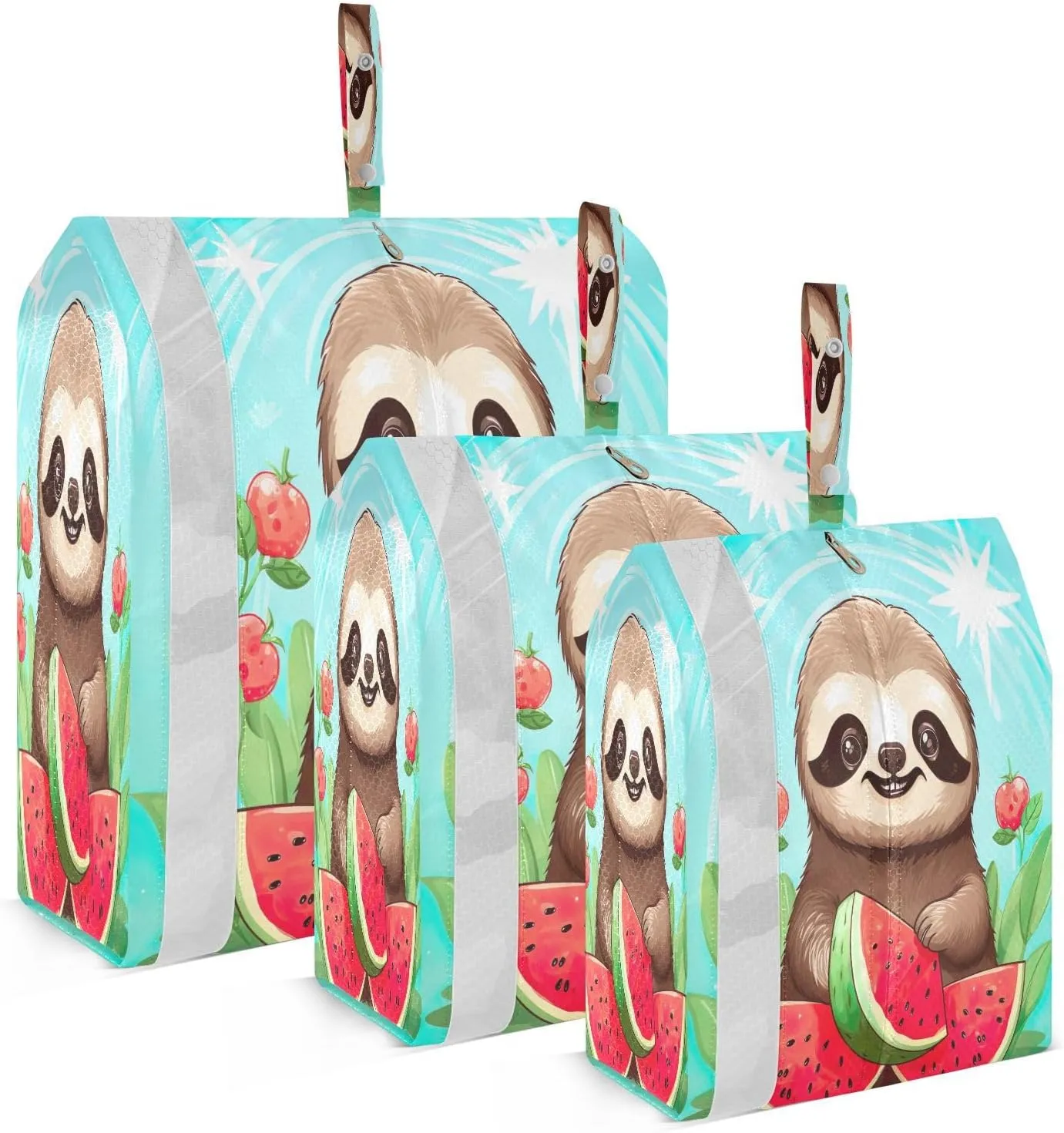 Cute Sloth Watermelon Packing Cubes for Travel 3 Set Travel Organizer Bags Luggage Bags for Packing Compression