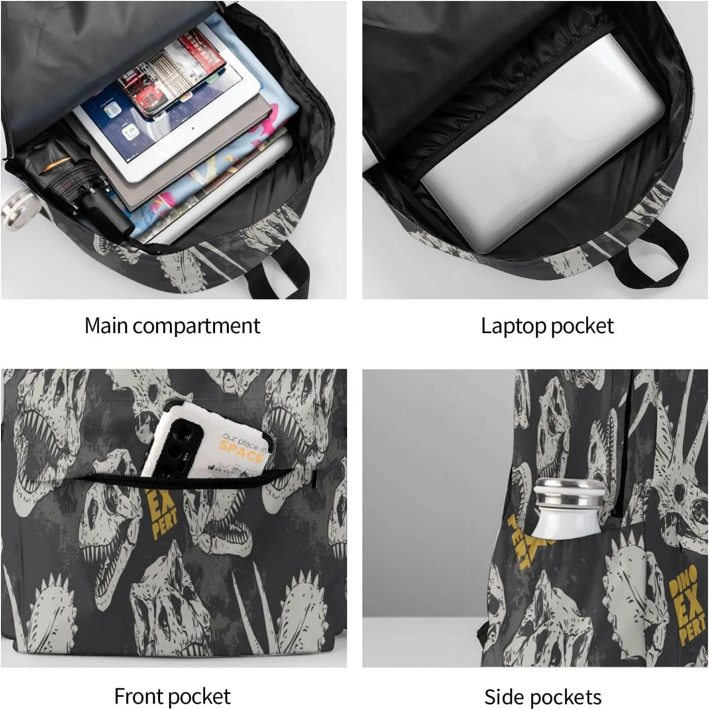 Dinosaur Skull Large Capacity Backpack Lightweight Personalized Laptop Bag Tablet Travel School Bag with Multiple Pockets