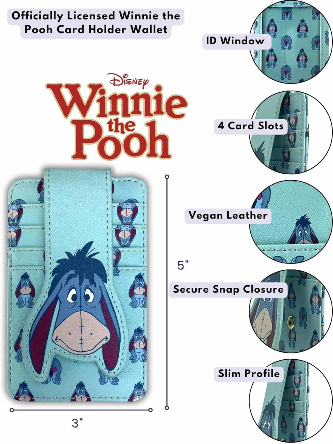 Disney Card Holder Wallet Slim Compact (Eeyore Light Blue)