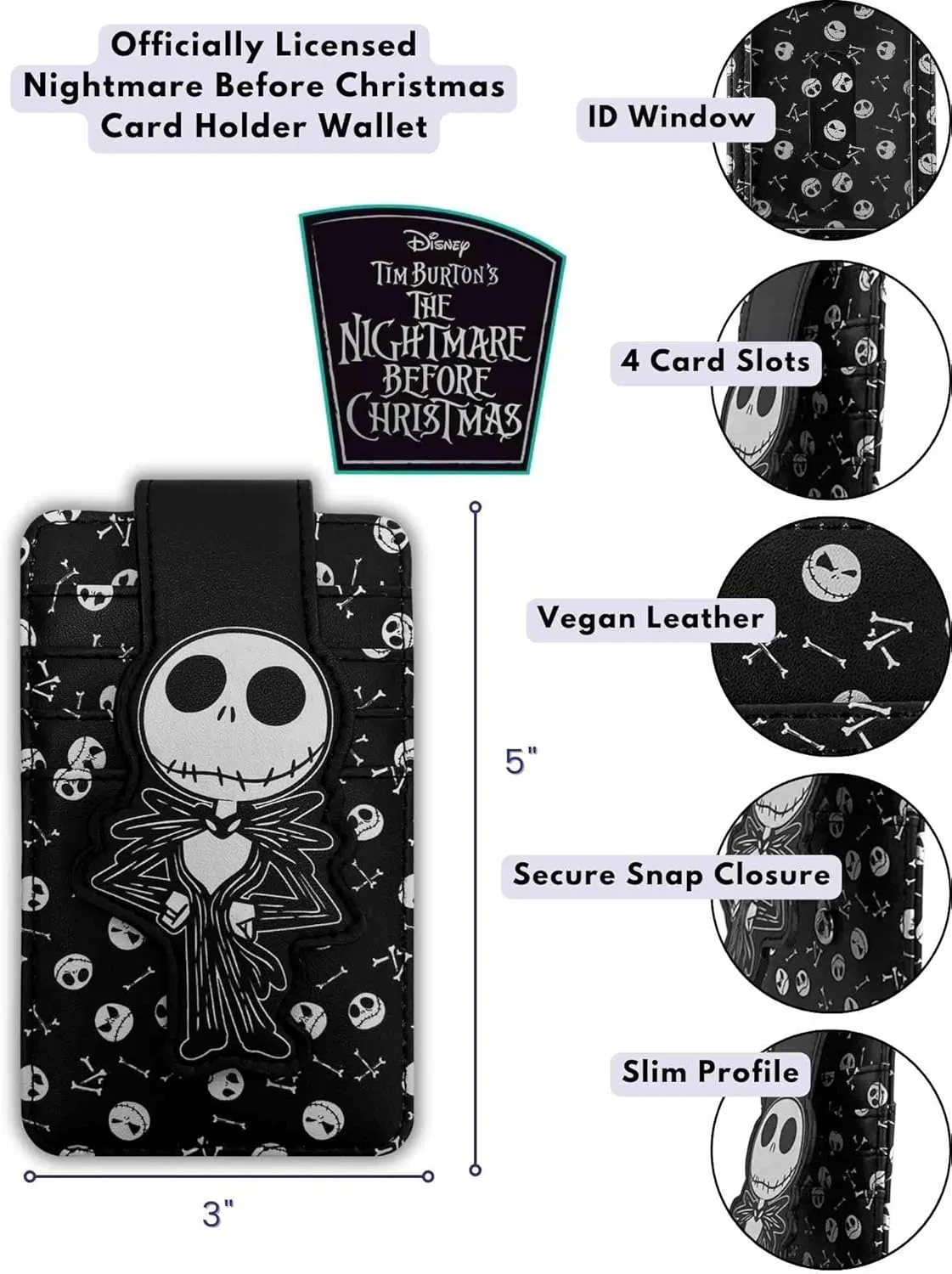 Disney Card Holder Wallet Slim Compact (Jack Skellington Black)