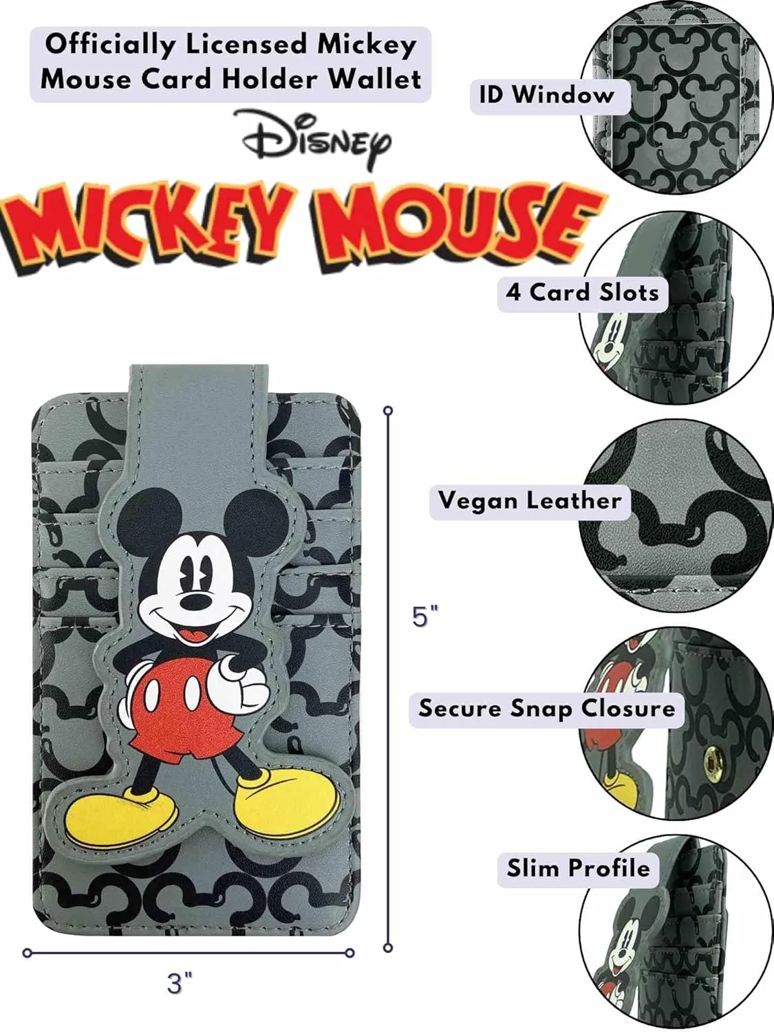 Disney Card Holder Wallet Slim Compact (Mickey Mouse Gray)
