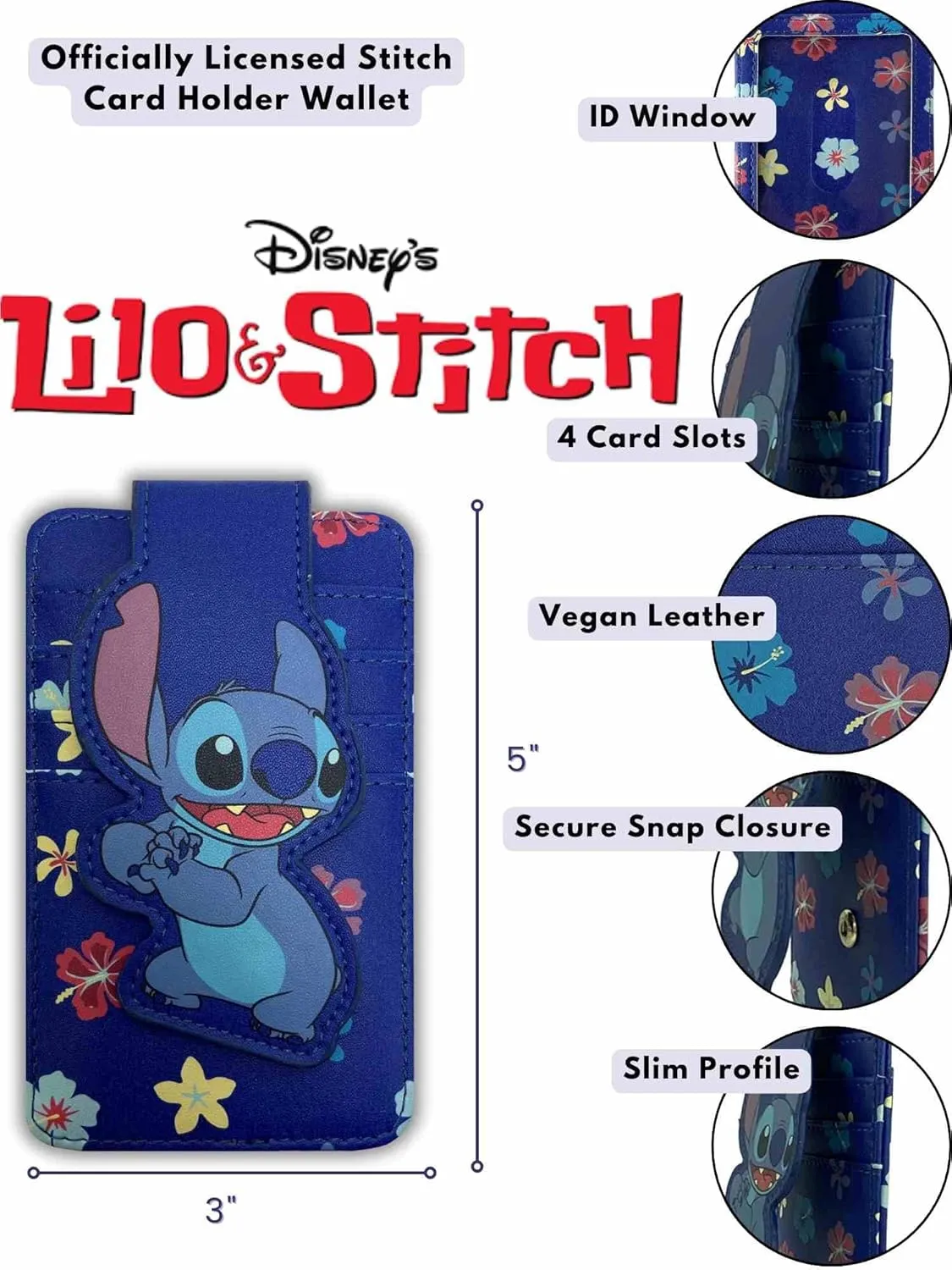 Disney Card Holder Wallet Slim Compact (Stitch Blue)