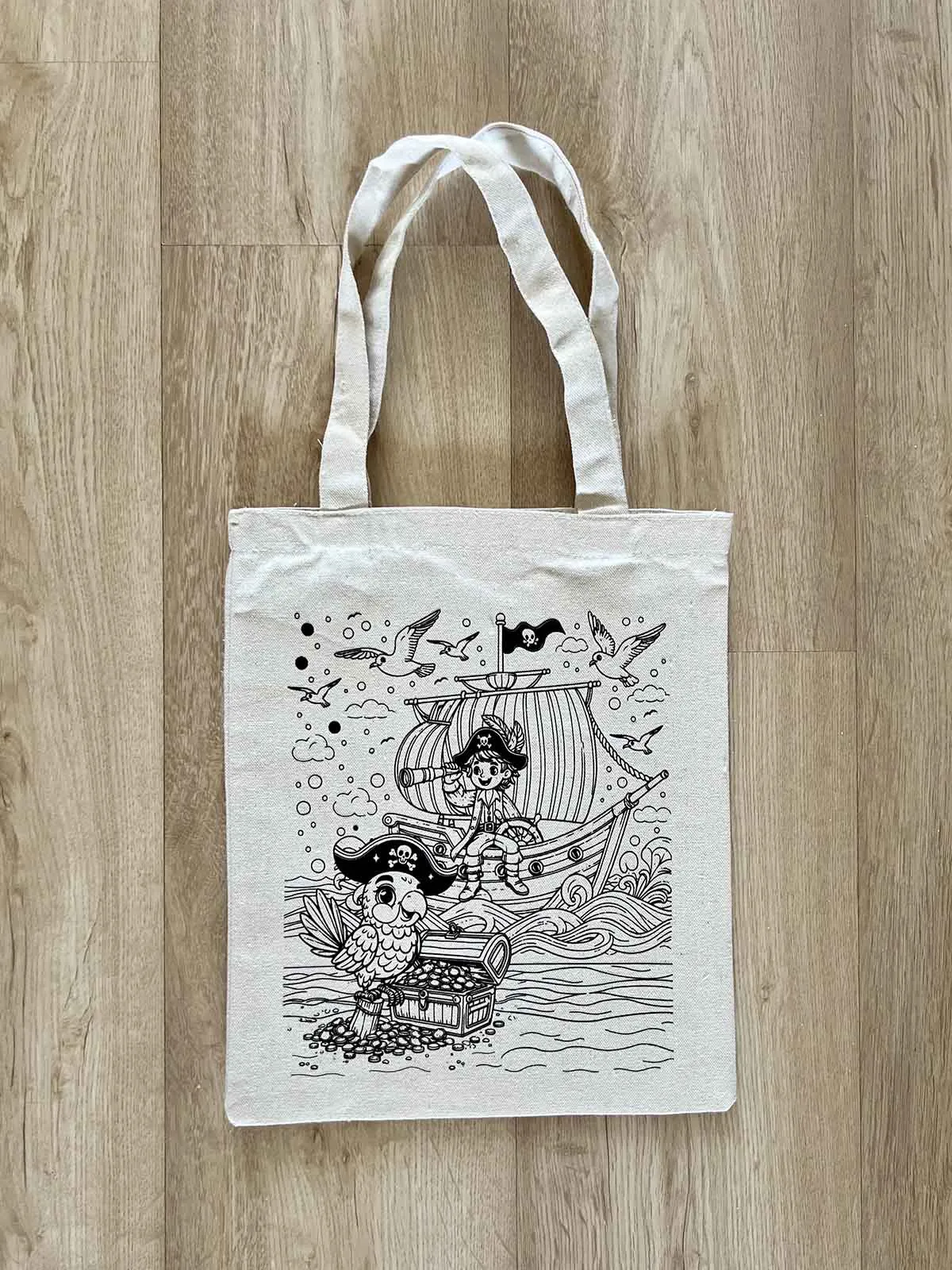 DIY Colouring Pirate and Parrot Tote Bag