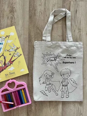 DIY Colouring Today I will be my own superhero Tote Bag