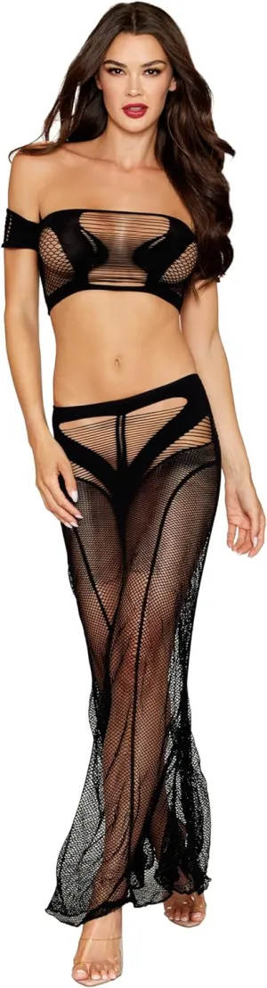 Dreamgirl Women's Black Bralette & Maxi Skirt, O/S