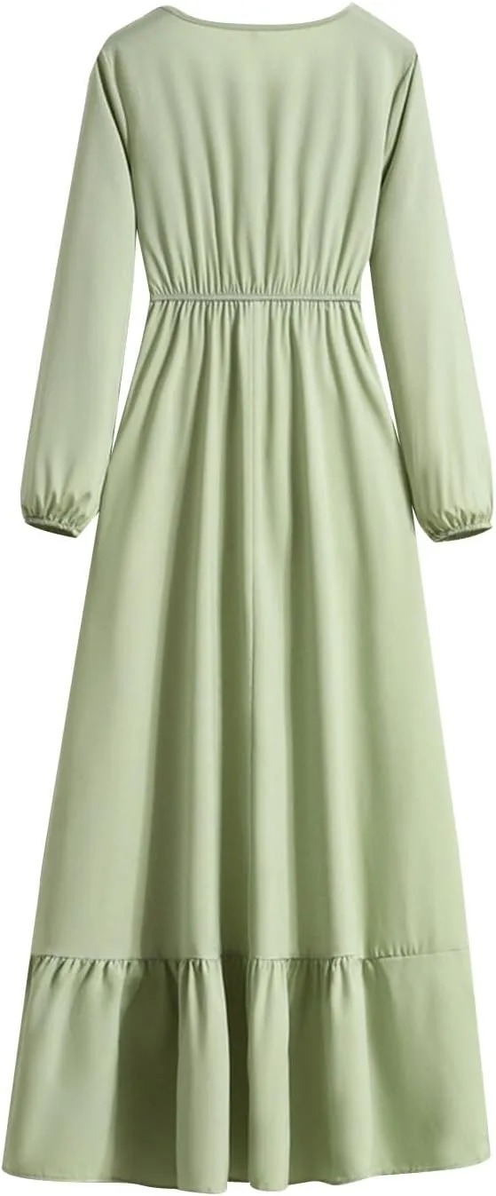 Dresses for Women Fall Casual 2024 Big Hem Elastic Waist Flowy Dress Long Sleeve Comfy Outdoor Vacation Maxi Dresses