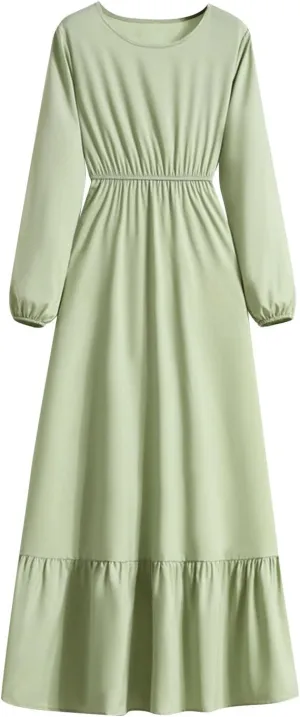 Dresses for Women Fall Casual 2024 Big Hem Elastic Waist Flowy Dress Long Sleeve Comfy Outdoor Vacation Maxi Dresses