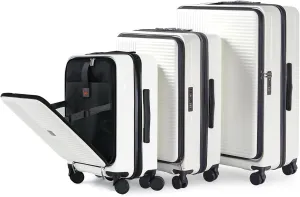 Durable and Spacious 3-Piece Hardshell Luggage Set with Front Opening, TSA Lock, Expandable Design, Creamy White