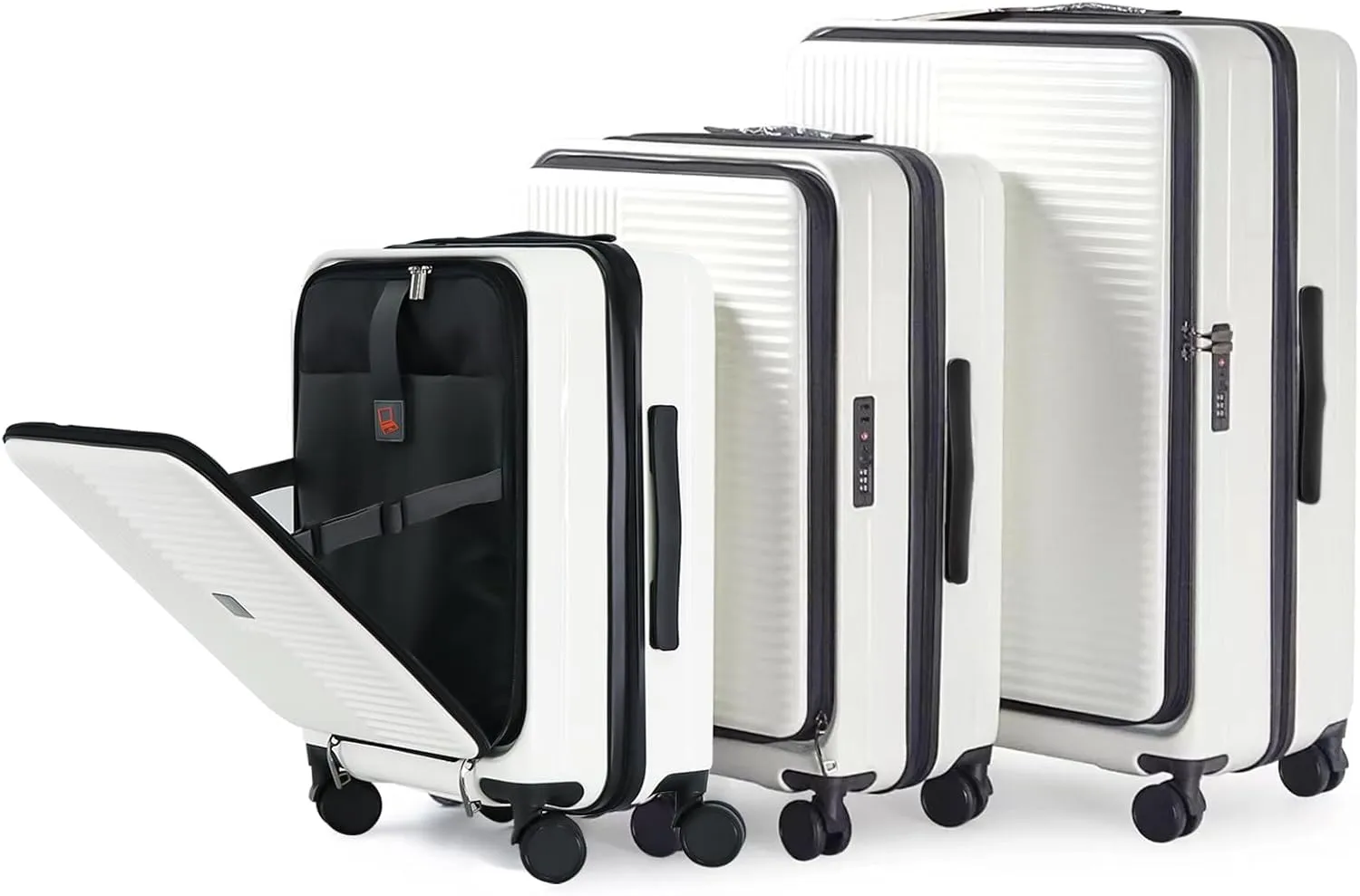 Durable and Spacious 3-Piece Hardshell Luggage Set with Front Opening, TSA Lock, Expandable Design, Creamy White
