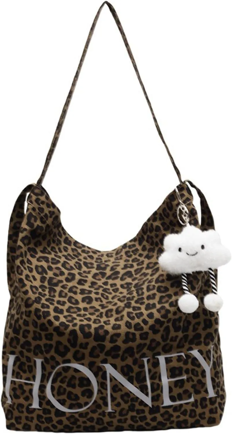 Durable Canvas Hobo Bag for Women Spacious Leopard Shoulder Handbag Lightweight Slouchy Underarm Tote Trendy Mothers Day Gift
