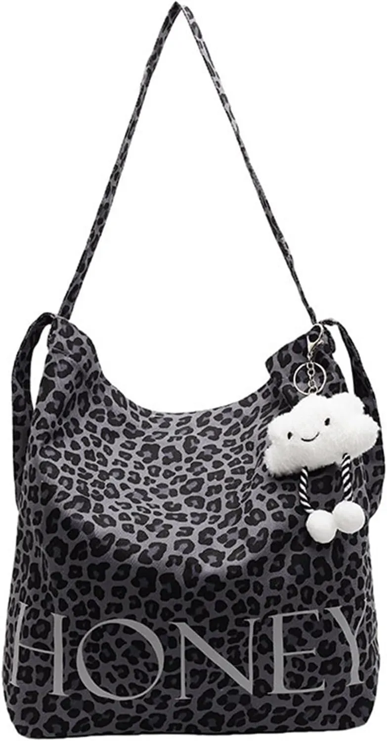 Durable Canvas Hobo Bag for Women Spacious Leopard Shoulder Handbag Lightweight Slouchy Underarm Tote Trendy Mothers Day Gift