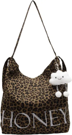 Durable Canvas Hobo Bag for Women Spacious Leopard Shoulder Handbag Lightweight Slouchy Underarm Tote Trendy Mothers Day Gift