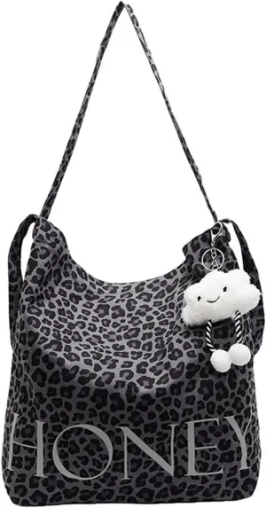 Durable Canvas Hobo Bag for Women Spacious Leopard Shoulder Handbag Lightweight Slouchy Underarm Tote Trendy Mothers Day Gift