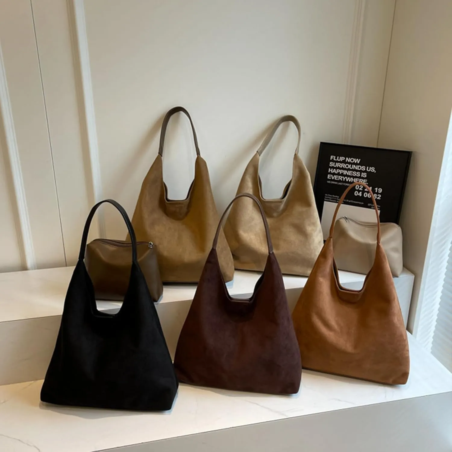 Durable Suede Hobo Bag for Women Vegan Leather Shoulder Handbag Spacious Slouchy Crossbody Tote Office Purse Mothers Day Gift
