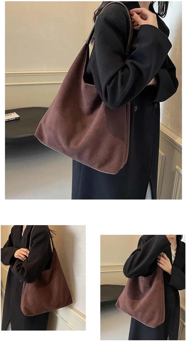 Durable Suede Hobo Bag for Women Vegan Leather Shoulder Handbag Spacious Slouchy Crossbody Tote Office Purse Mothers Day Gift
