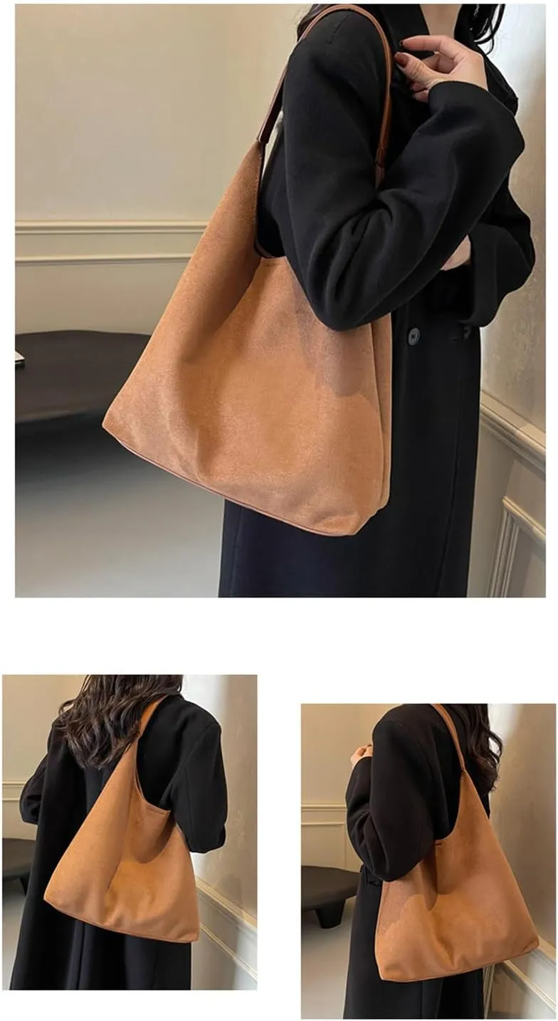 Durable Suede Hobo Bag for Women Vegan Leather Shoulder Handbag Spacious Slouchy Crossbody Tote Office Purse Mothers Day Gift
