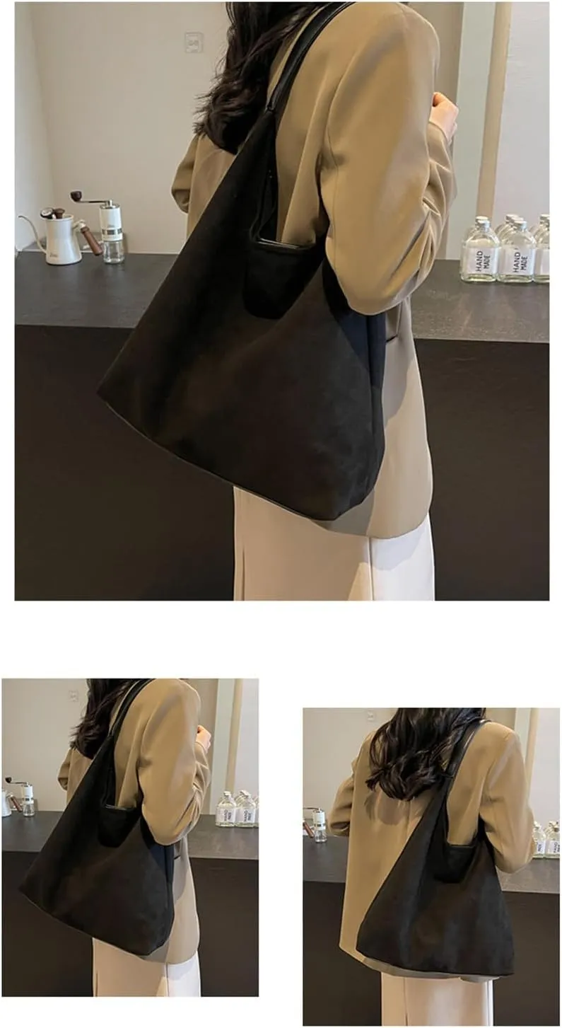 Durable Suede Hobo Bag for Women Vegan Leather Shoulder Handbag Spacious Slouchy Crossbody Tote Office Purse Mothers Day Gift