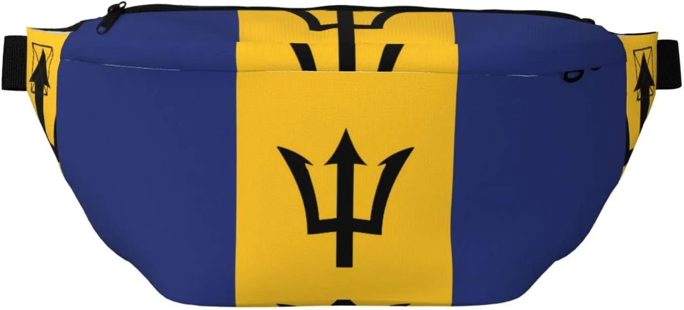 Flag Of Barbados Stylish Crossbody Waist Pack - Versatile And Compact Travel Pouch For Hands-Free Storage, Black, PBYB-12185A