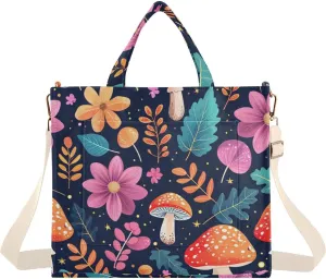 Flowers and Mushrooms Corduroy Tote Bag for Women Hobo Crossbody Bag Purse Stylish Shoulder Handbag Messenger Bags, S