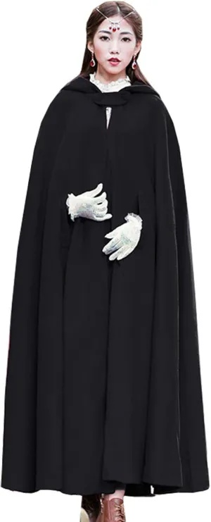 Flygo Women Wool Blend Hooded Cape Fall Winter Cloak with Hood Windproof Poncho Maxi Coat
