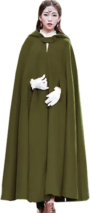 Flygo Women Wool Blend Hooded Cape Fall Winter Cloak with Hood Windproof Poncho Maxi Coat