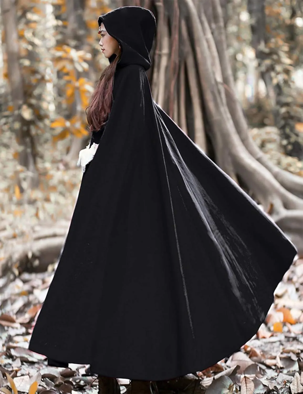 Flygo Women Wool Blend Hooded Cape Fall Winter Cloak with Hood Windproof Poncho Maxi Coat