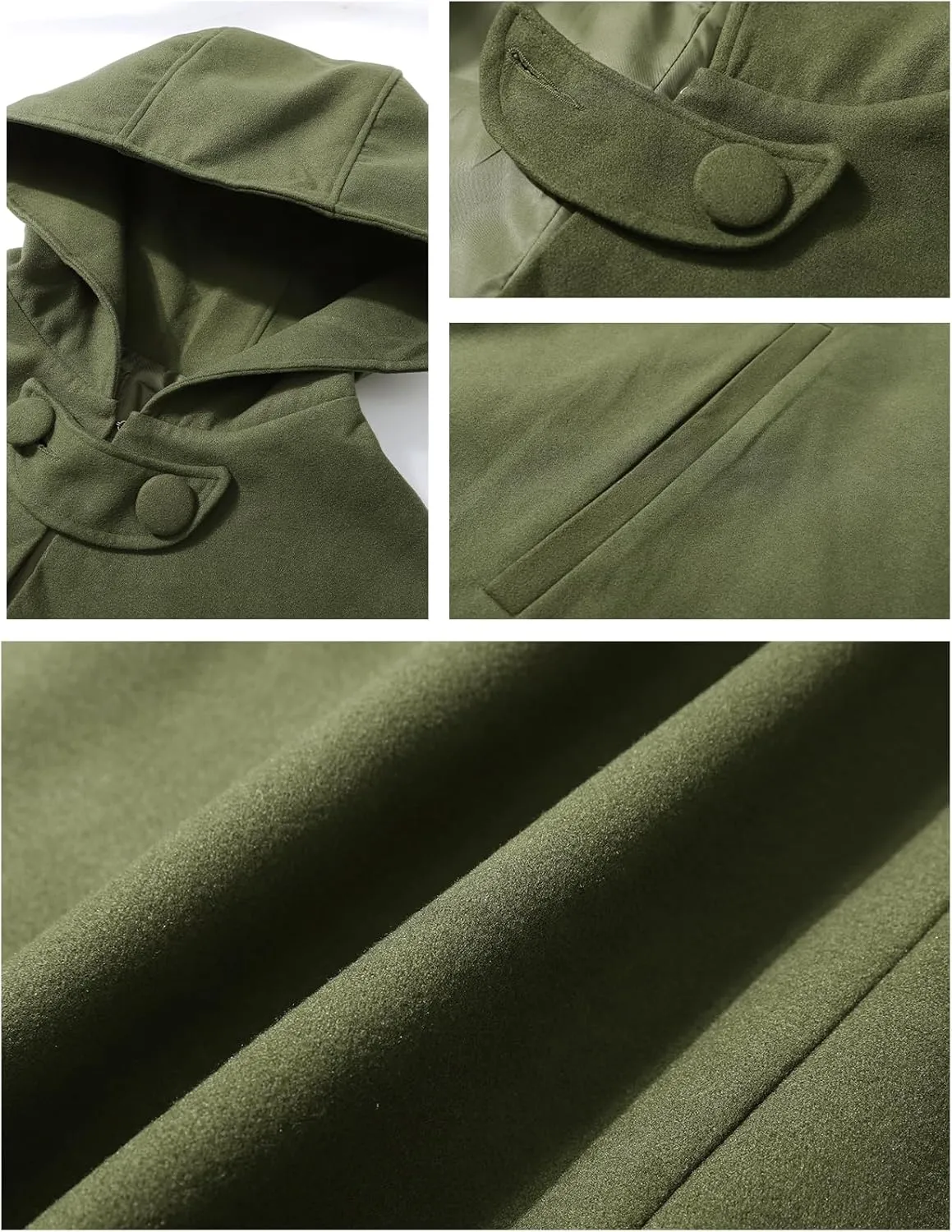 Flygo Women Wool Blend Hooded Cape Fall Winter Cloak with Hood Windproof Poncho Maxi Coat