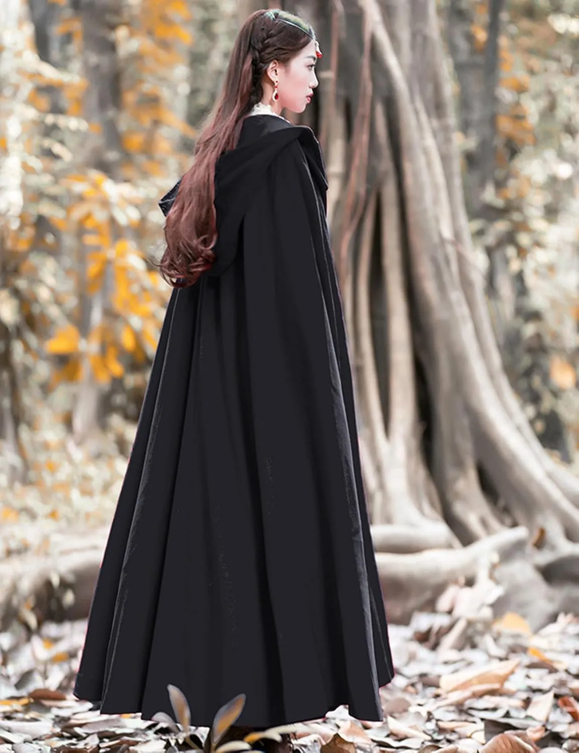 Flygo Women Wool Blend Hooded Cape Fall Winter Cloak with Hood Windproof Poncho Maxi Coat
